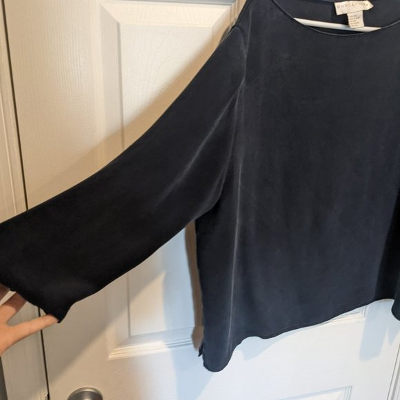 Vintage Doncaster Navy Silk 3/4 sleeve boatneck blouse - Picture 3 of 6